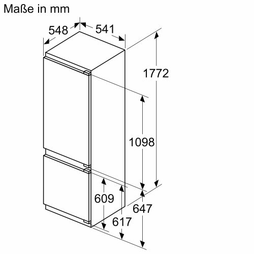 13306135_KIV87VFE0_Standard_Line_Drawing_de-AT SIEMENS iQ300, Einbau-Kühl-Gefrier-Kombination mit Gefrierbereich unten, 177.2 x 54.1 cm, Flachscharnier KI87VVFE1